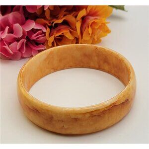 Vintage Butterscotch Marbled Lucite Bangle Bracelet 8.25" Retro 20mm Wide